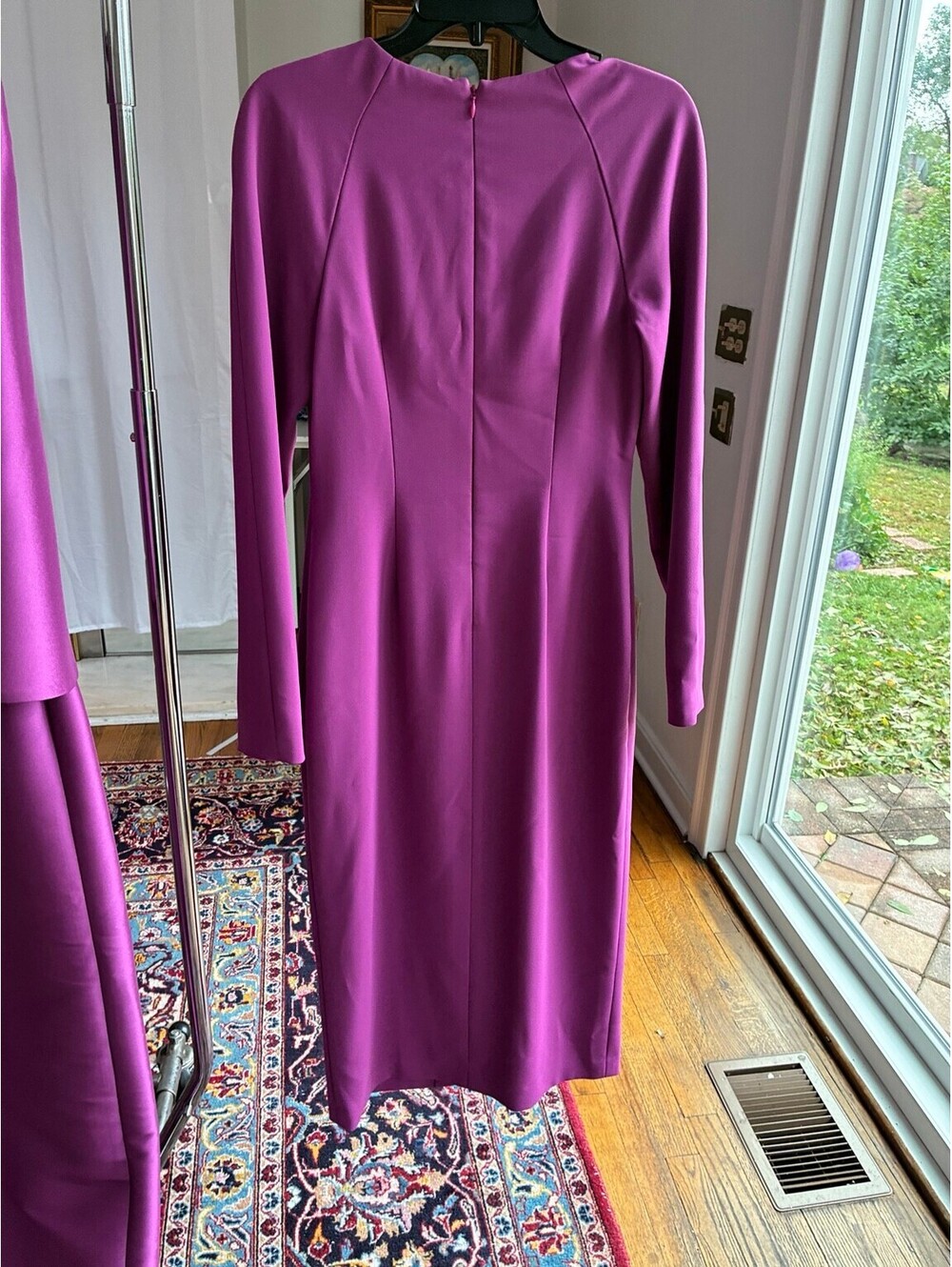 Badgley Mischka Magenta Long Sleeve Button Front Midi Dress Sz 4 Modest NWT - Picture 3 of 3